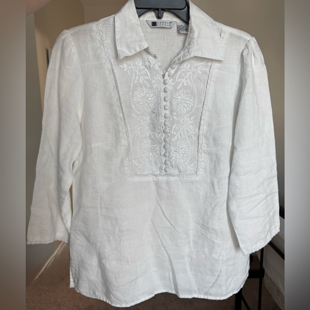 Carole Little White Embroidered Blouse